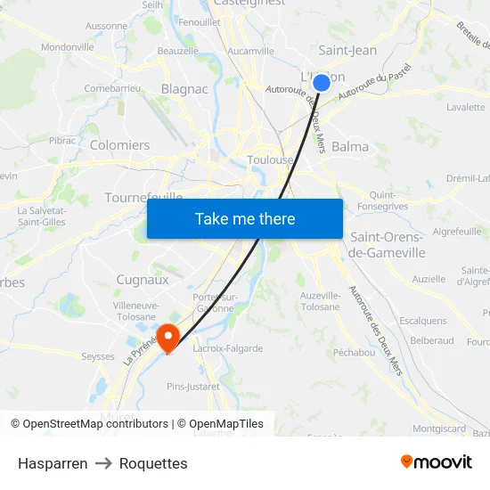 Hasparren to Roquettes map