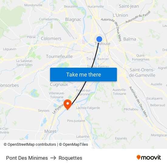 Pont Des Minimes to Roquettes map