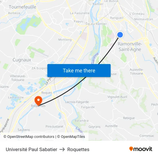 Université Paul Sabatier to Roquettes map