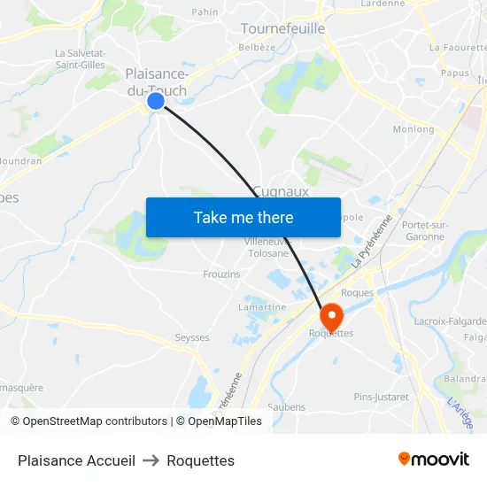 Plaisance Accueil to Roquettes map