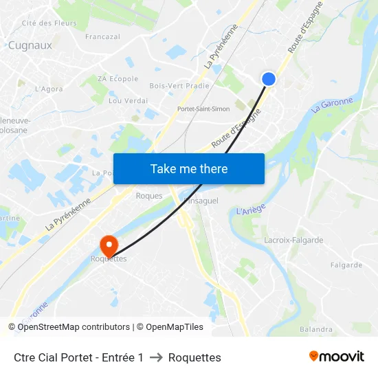 Ctre Cial Portet - Entrée 1 to Roquettes map