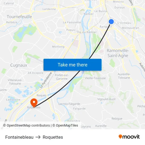 Fontainebleau to Roquettes map
