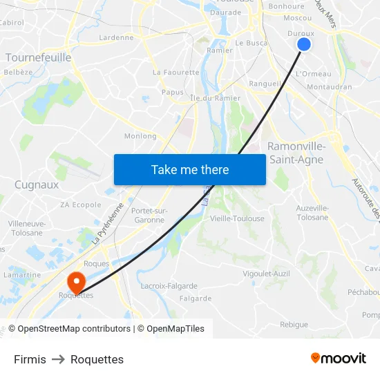 Firmis to Roquettes map