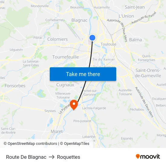 Route De Blagnac to Roquettes map