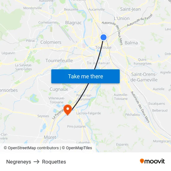 Negreneys to Roquettes map