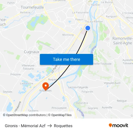 Gironis - Mémorial Azf to Roquettes map