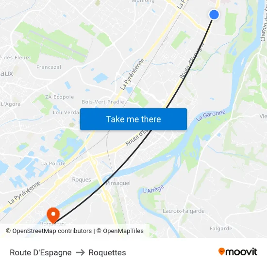 Route D'Espagne to Roquettes map