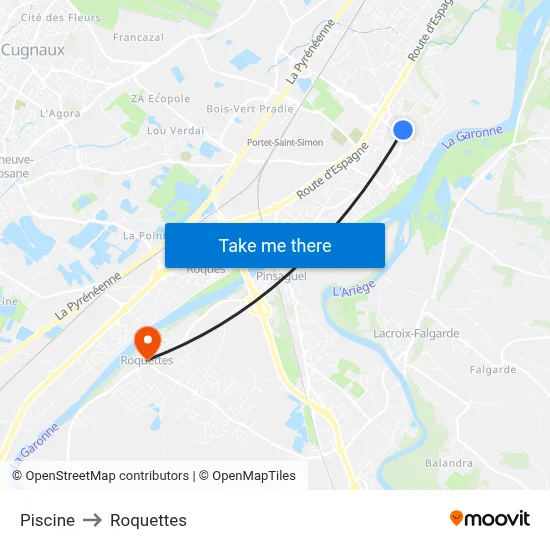 Piscine to Roquettes map