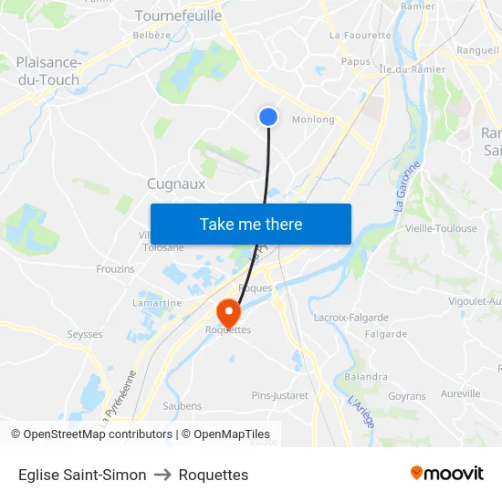 Eglise Saint-Simon to Roquettes map