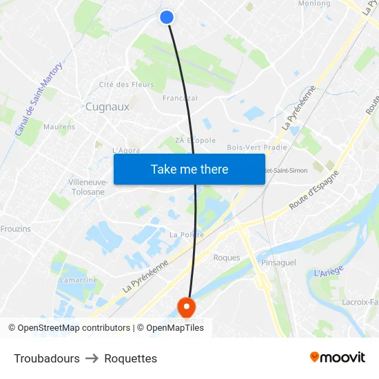 Troubadours to Roquettes map