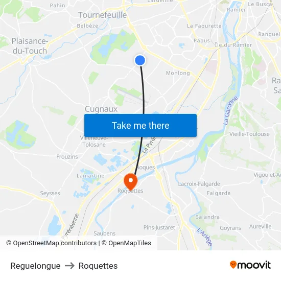 Reguelongue to Roquettes map