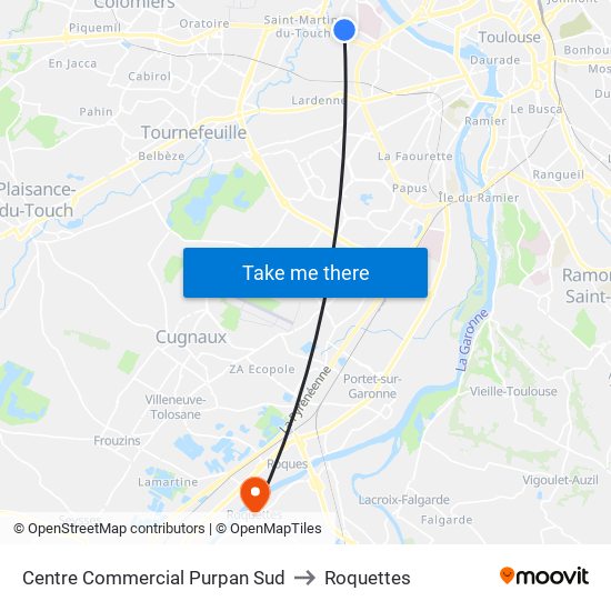 Centre Commercial Purpan Sud to Roquettes map