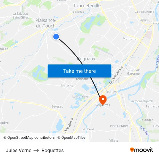 Jules Verne to Roquettes map