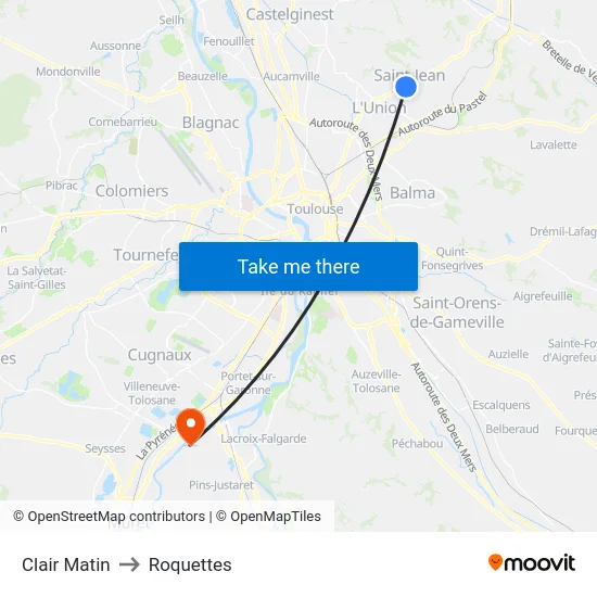 Clair Matin to Roquettes map