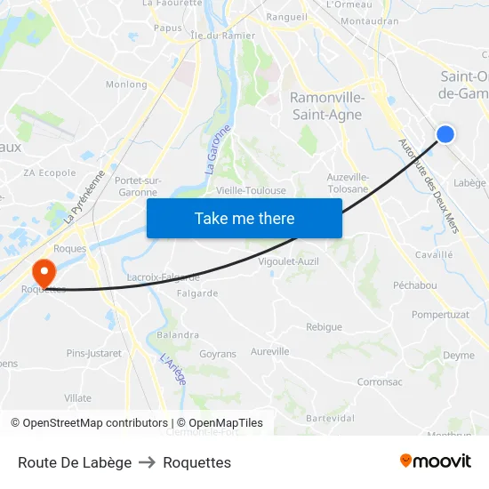 Route De Labège to Roquettes map