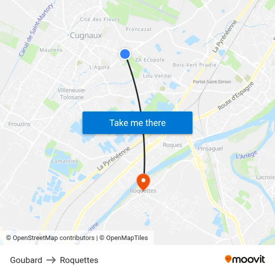 Goubard to Roquettes map