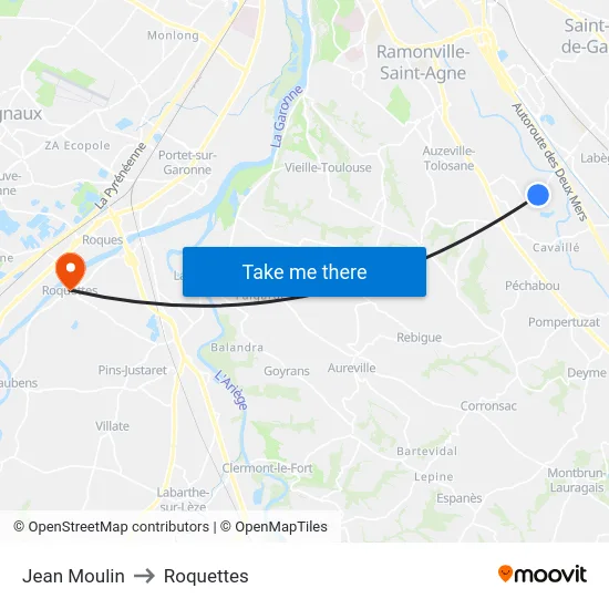Jean Moulin to Roquettes map