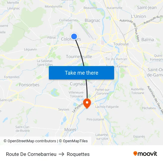 Route De Cornebarrieu to Roquettes map