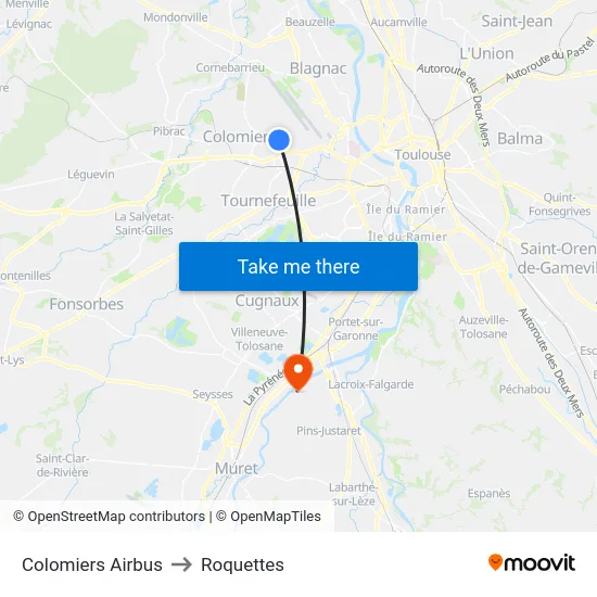 Colomiers Airbus to Roquettes map