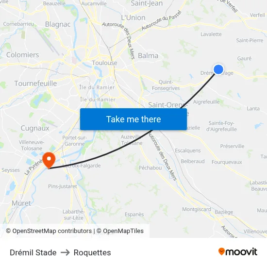 Drémil Stade to Roquettes map