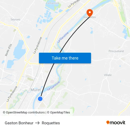 Gaston Bonheur to Roquettes map