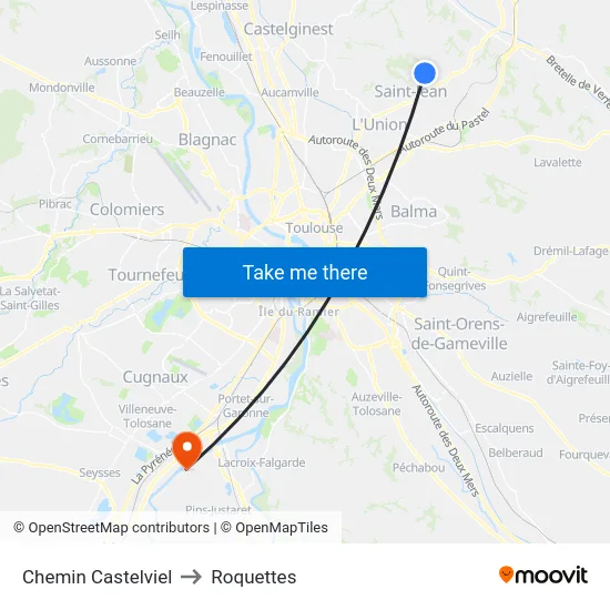 Chemin Castelviel to Roquettes map