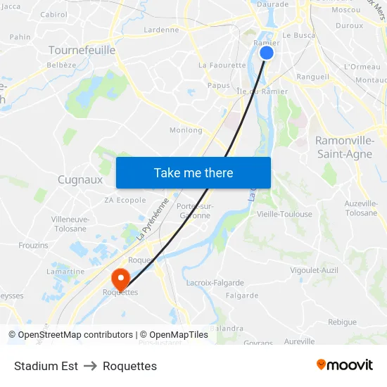 Stadium Est to Roquettes map