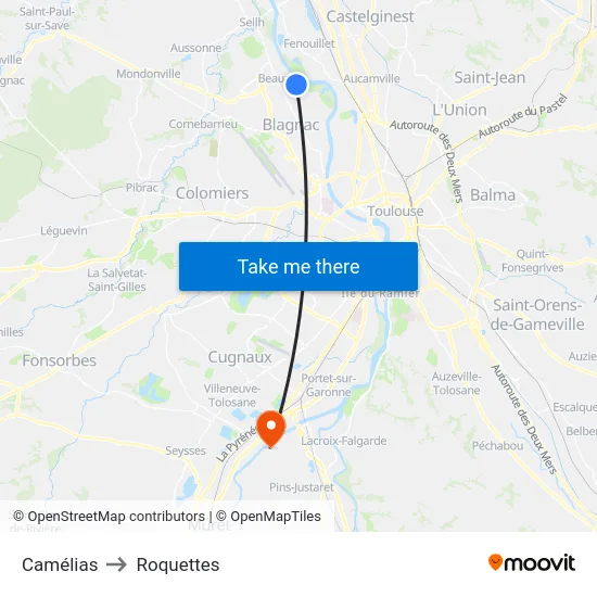 Camélias to Roquettes map