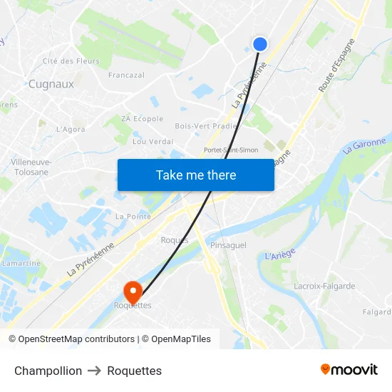 Champollion to Roquettes map