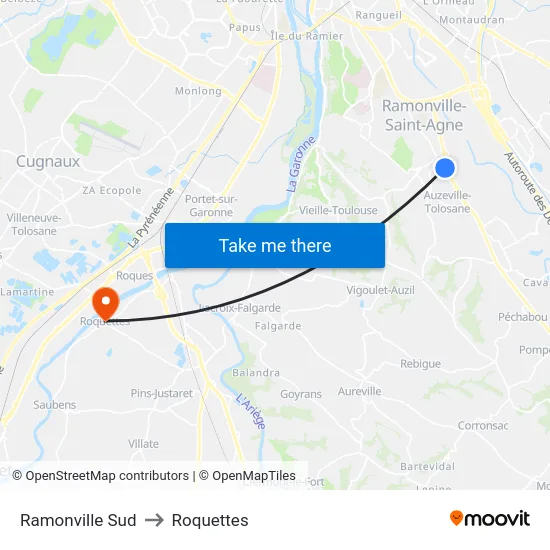 Ramonville Sud to Roquettes map