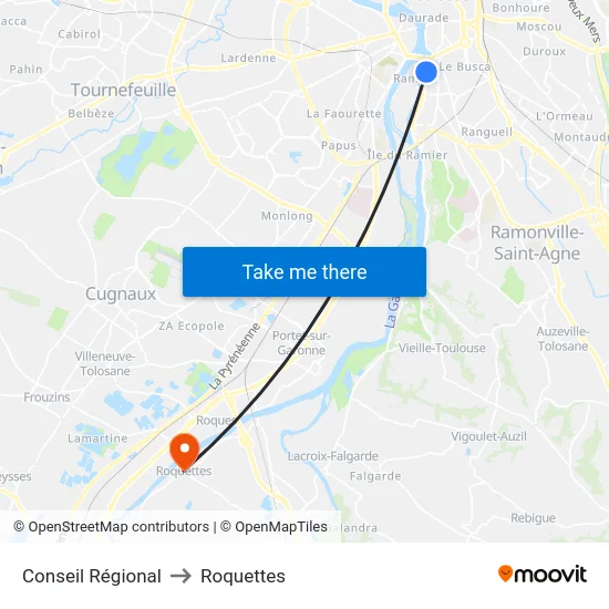 Conseil Régional to Roquettes map