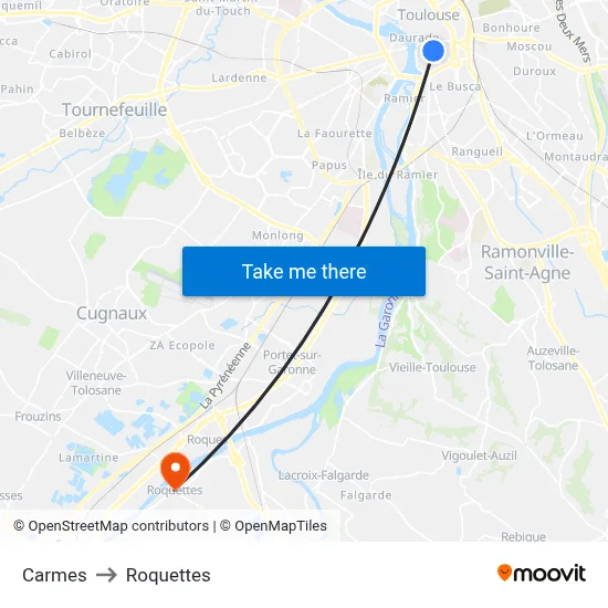 Carmes to Roquettes map