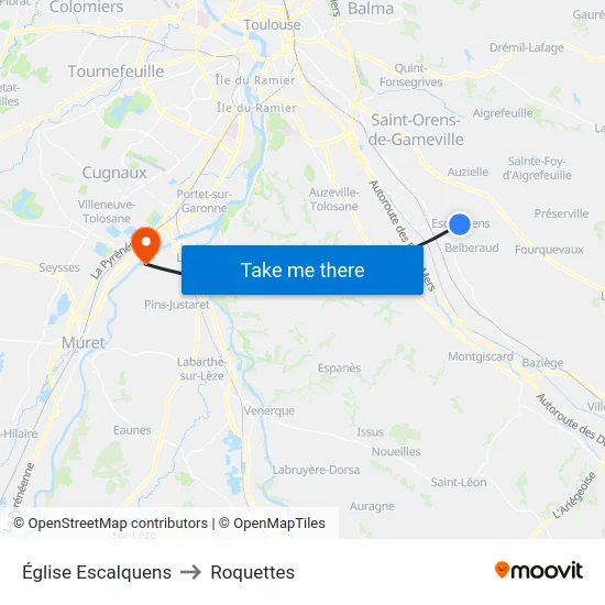 Église Escalquens to Roquettes map