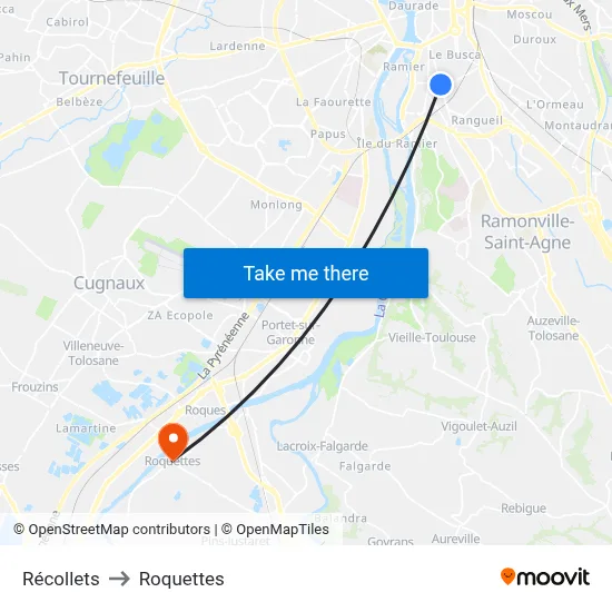 Récollets to Roquettes map