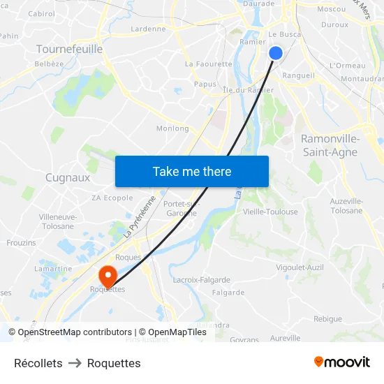 Récollets to Roquettes map