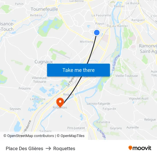 Place Des Glières to Roquettes map