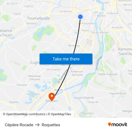 Cépière Rocade to Roquettes map