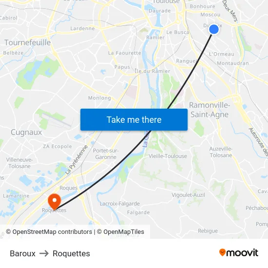 Baroux to Roquettes map
