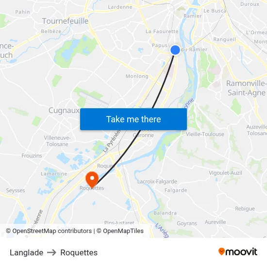 Langlade to Roquettes map