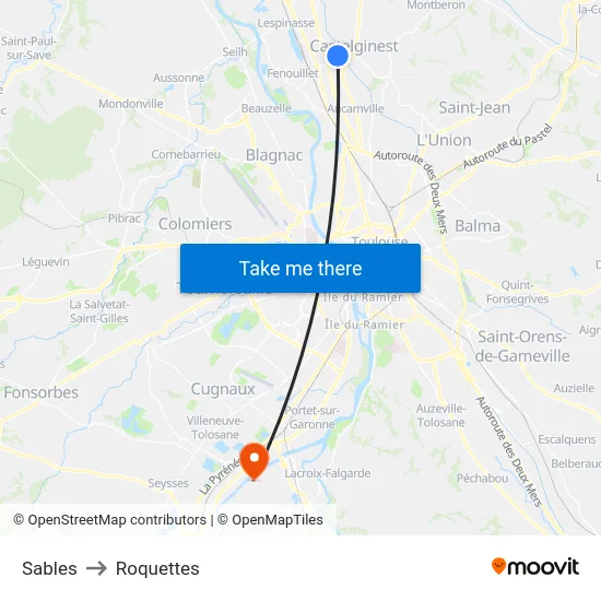 Sables to Roquettes map