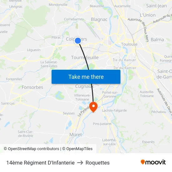 14ème Régiment D'Infanterie to Roquettes map