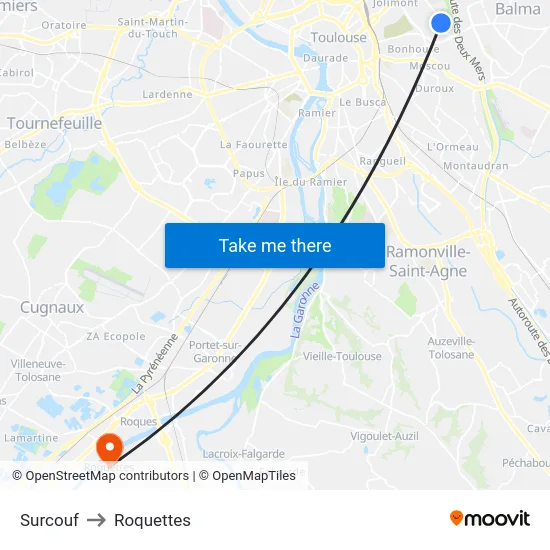 Surcouf to Roquettes map