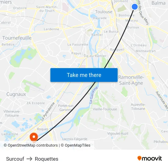 Surcouf to Roquettes map