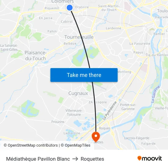 Médiathèque Pavillon Blanc to Roquettes map