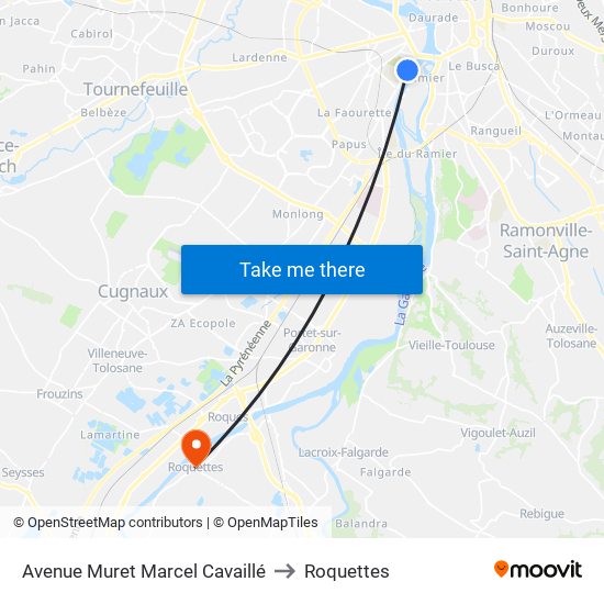 Avenue Muret Marcel Cavaillé to Roquettes map