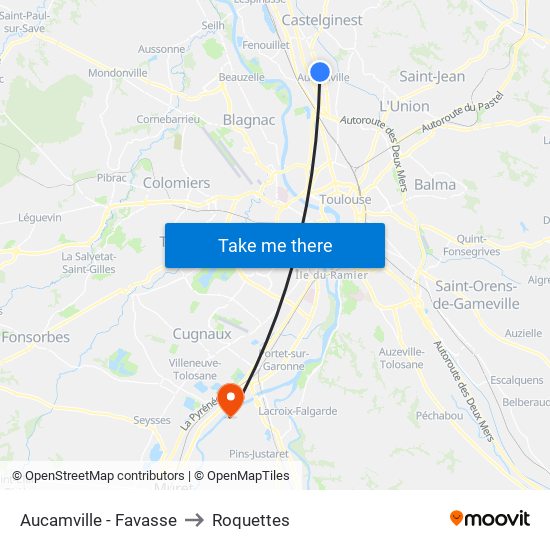 Aucamville - Favasse to Roquettes map