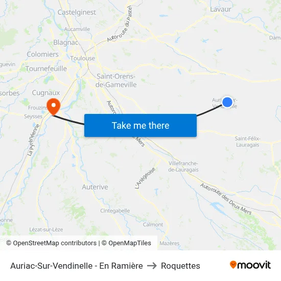 Auriac-Sur-Vendinelle - En Ramière to Roquettes map