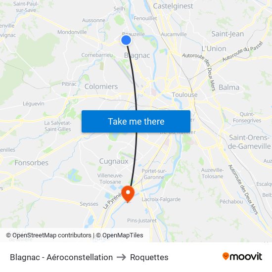 Blagnac - Aéroconstellation to Roquettes map