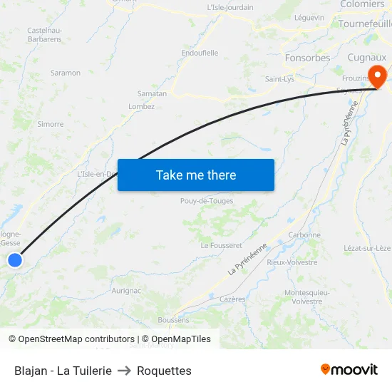Blajan - La Tuilerie to Roquettes map