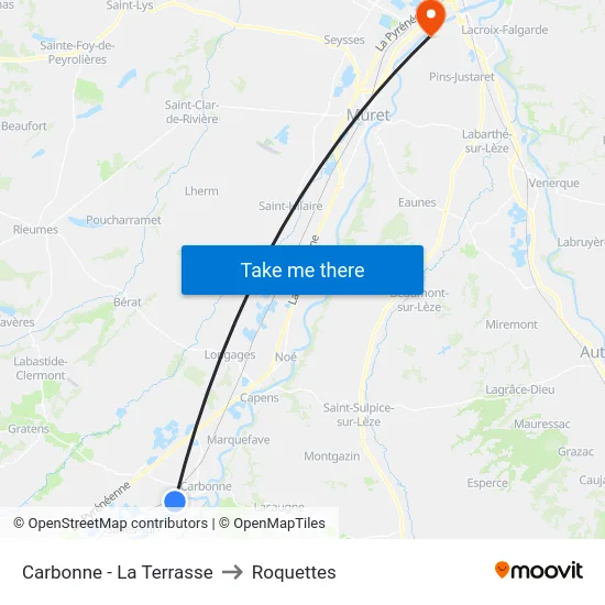 Carbonne - La Terrasse to Roquettes map
